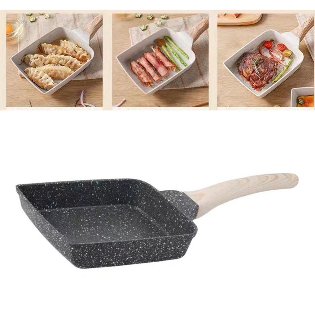 Frying Pan Aluminium Fast Conduction 3 Layers Thickened Wooden Handle Cooking Skillet for Family