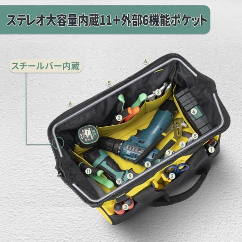 TORIBIO Tool Bag, Tool Storage Bag, Large Capacity, High-Strength Fabric, Waterproof, Reinforced Bottom, Tool Pouch, Tool Carry, Work Tools, Shoulder