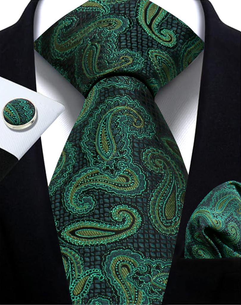 Mens Tie Paisley Jacquard Woven 8Cm Formal Business Wedding Necktie Pocket Square Set Suit Cravat High Quality Handmade Gravata