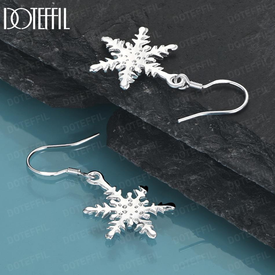 925 Sterling Silber Schneeflocke Anhänger Piercing Ohrringe Mode Hochzeit Schmuck