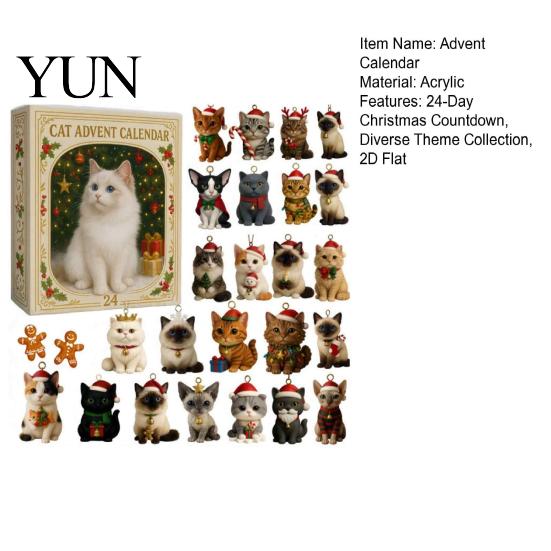Acrylic Christmas Blind Box 2026 Advent Calendar, 24-Day 2D Ornament Set with Tree Hanging Decor Animal Figures, Decor, Holiday Gift for Kids