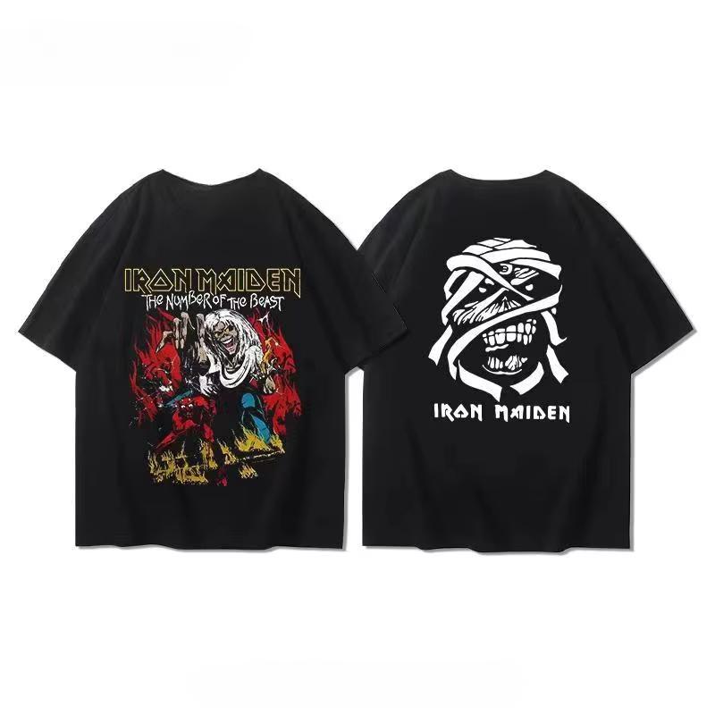 Band Around Short Sleeve T-shirt Male European High Street American Heavy Metal Rock Half Sleeve