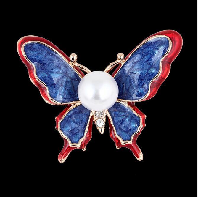 High-Grade Gold-Plated Red-Blue Drip Oil 3D Butterfly Lapel Pin Accessory.