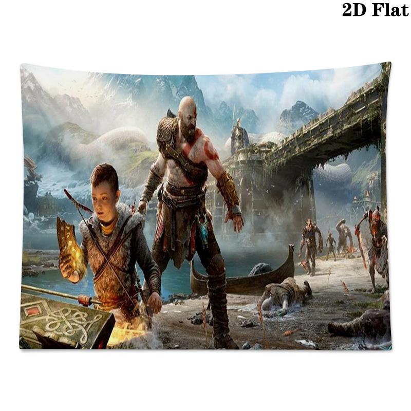 Kratos God of War Wall Tapestry Aesthetic Wall Hanging Printed Fabric Blanket Decorative Tapestries for Bedroom Living Room Home Decor