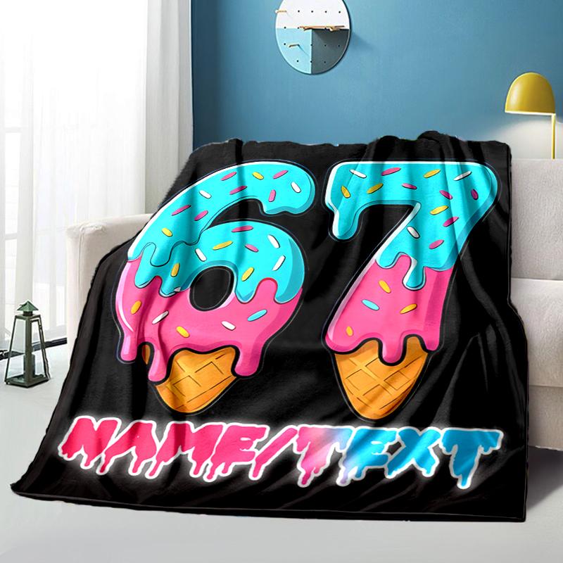 1PC Custom Name Dessert Number Celebration Flannel Blanket Versatile,all-season Throw Suitable for the Living Room,bedroom,camping,travel,and Gift