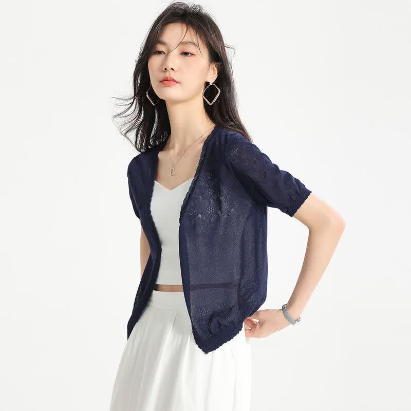 Sanpowa Women's Ice Silk Knit Cardigan