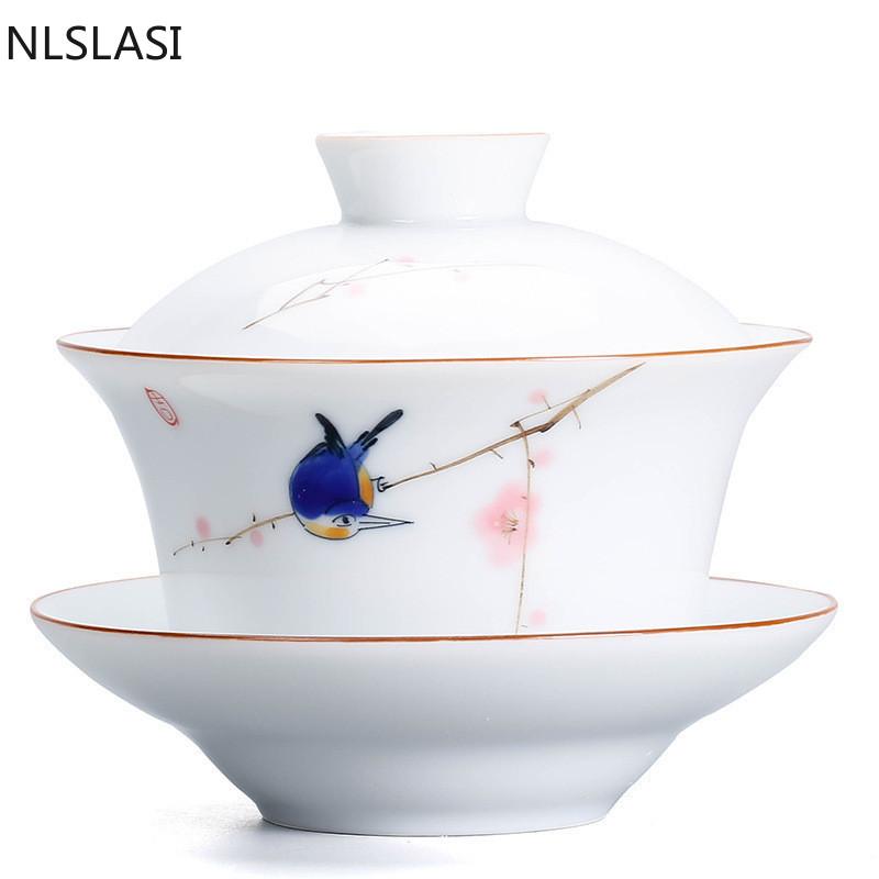 Nuevo estilo pintado a mano cuenco de té de porcelana blanca Conveniencia para viajar Juego de té juego de té Utensilios para beber para el hogar de oficina NLSLASI