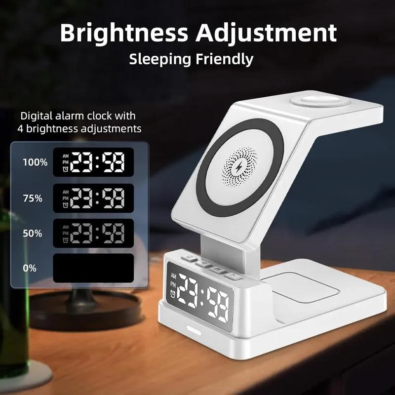 Magnetická bezdrátová nabíječka 4 v 1 pro Magsafe iPhone 16 15 14 13 12 Apple Watch AirPods Pro Budík Rychlonabíjecí stanice