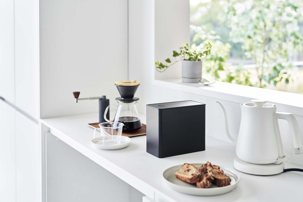 Yamazaki Tower Coffee Canister with W x D x Coffee Disassembles and Model 6908 Valve, Airtight, Black, Dimensions Approx. 18.4cm 9.2cm 15.4cm H,