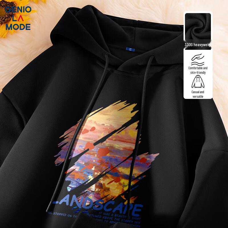 GENIOLAMODE Men's American Style Loose Hooded Sweatshirt