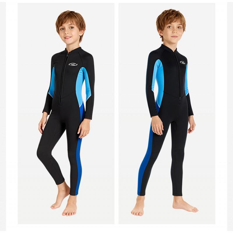 Kinder Ganzkörper-Neoprenanzug Schnorcheln Tauchen Surfen Warm Thermisch Langarm Hose UV-Schutz Schwarz Hellblau