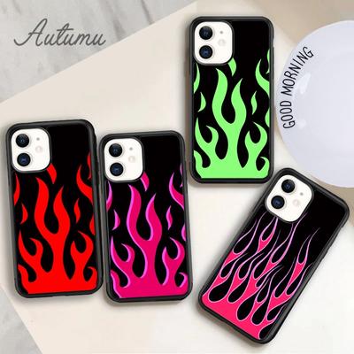 Coque de téléphone Cool Flammes Vertes Rouges pour iPhone 11 12 13 14 Pro Max mini X XR XS SE 2020 5 6S 7 8 Plus Samsung Galaxy S21 S22 Coque