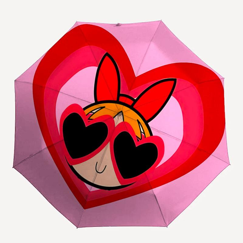 

1pc The Powerpuff Girls Automatic Folding Umbrella - Compact 8-Rib Design,Festive Gift for Friends & Family, Compact Umbrella 22001