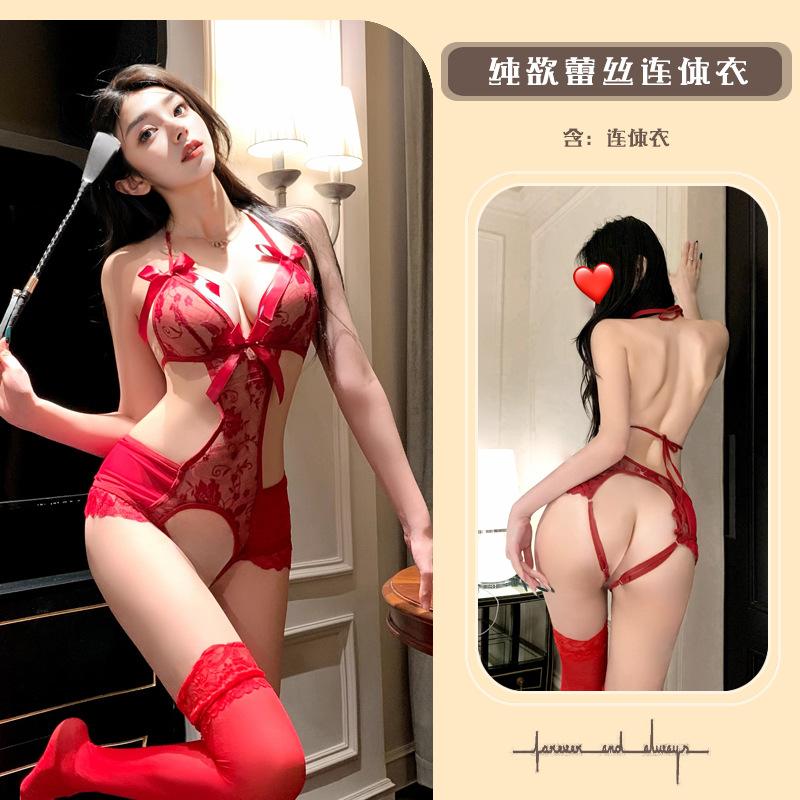 Sexy lingerie season-end sexy lace bow skinny babes strap-on onesie pure lust temptation