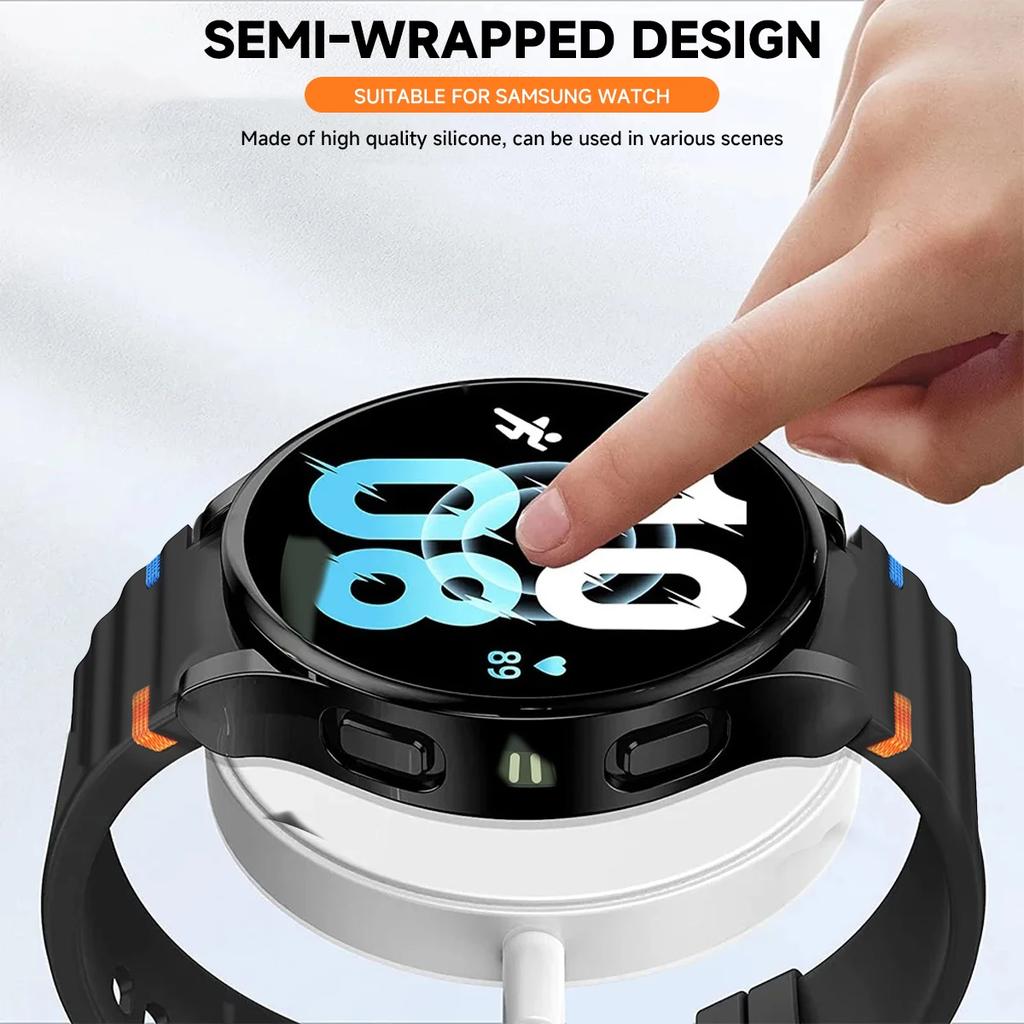 Boîtier+Bracelet pour Samsung Galaxy Watch7 40mm 44mm Bracelet en Silicone Bracelet Film de Protection d'Écran en Verre Trempé Coque Bumper en TPU