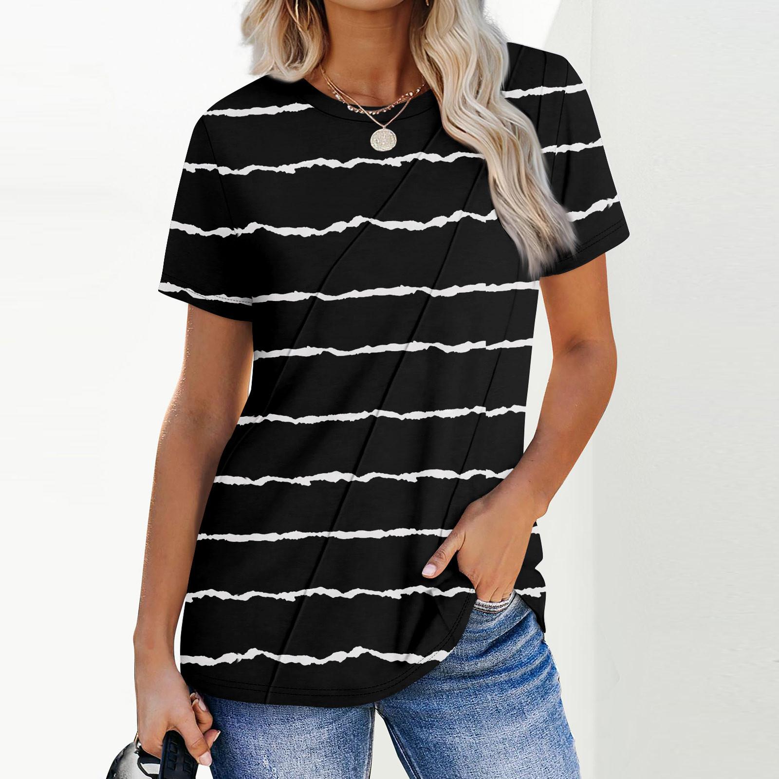 

Женская мода повседневная с коротким рукавом однотонные топы плиссированная модная одежда футболка L чёрный