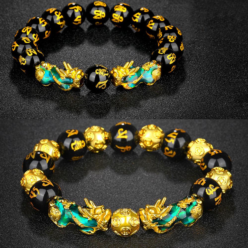 Obsidian Stone Beads Pixiu Men Attract Wealth Bracelets Thermochromism Good Luck Bangle Wristband