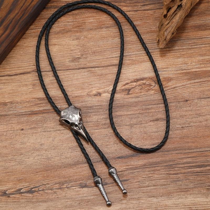 Crow Skull Cowboy Braids Rope Bolo Tie Shirt Collar Necktie Jewelry Necklace