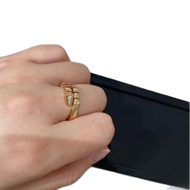 Head and Tail Diamond Snake Ring Plated 18K Gold Open Snake Bone Ring