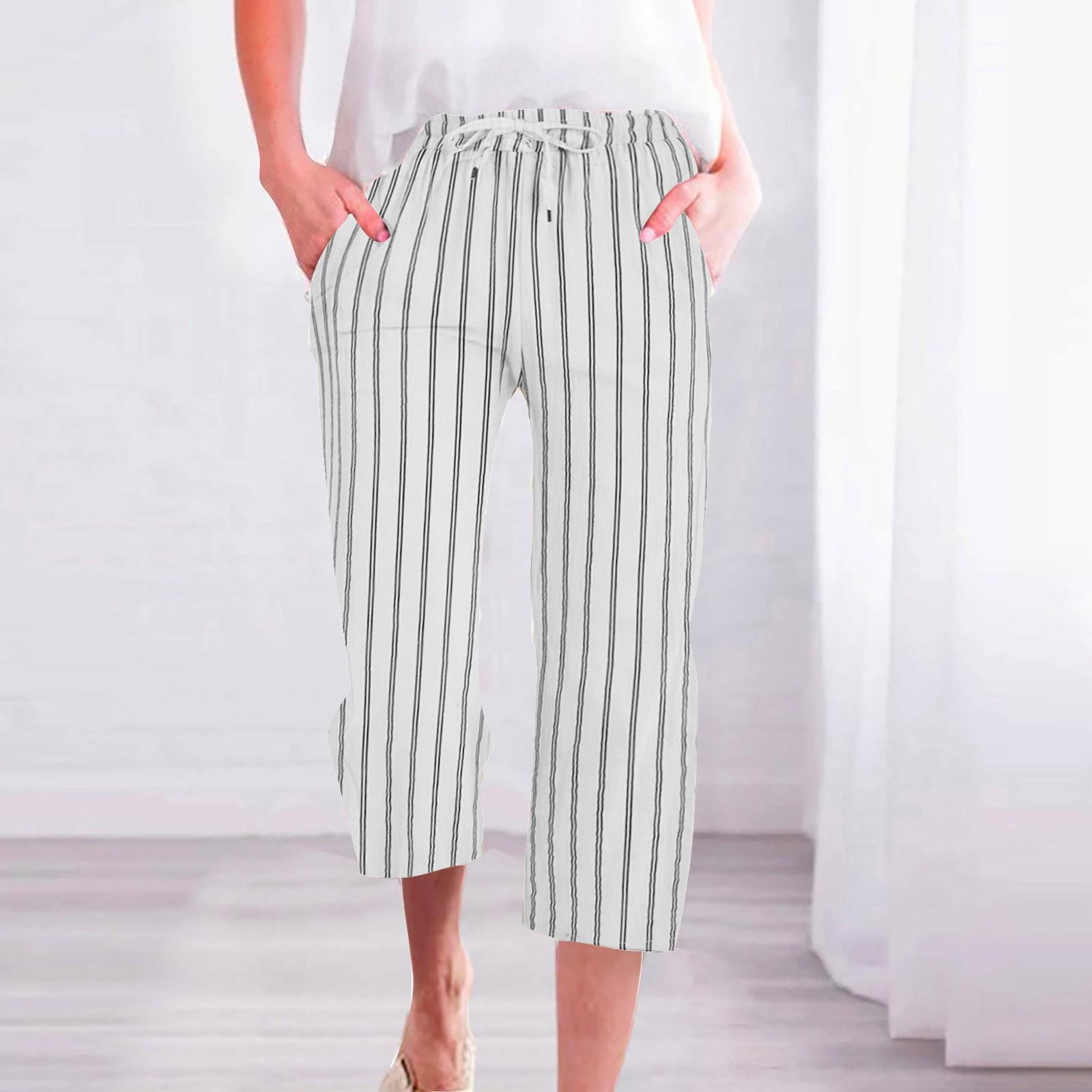 

Женские свободные повседневные брюки большого размера из хлопка и льна в полоску S белый