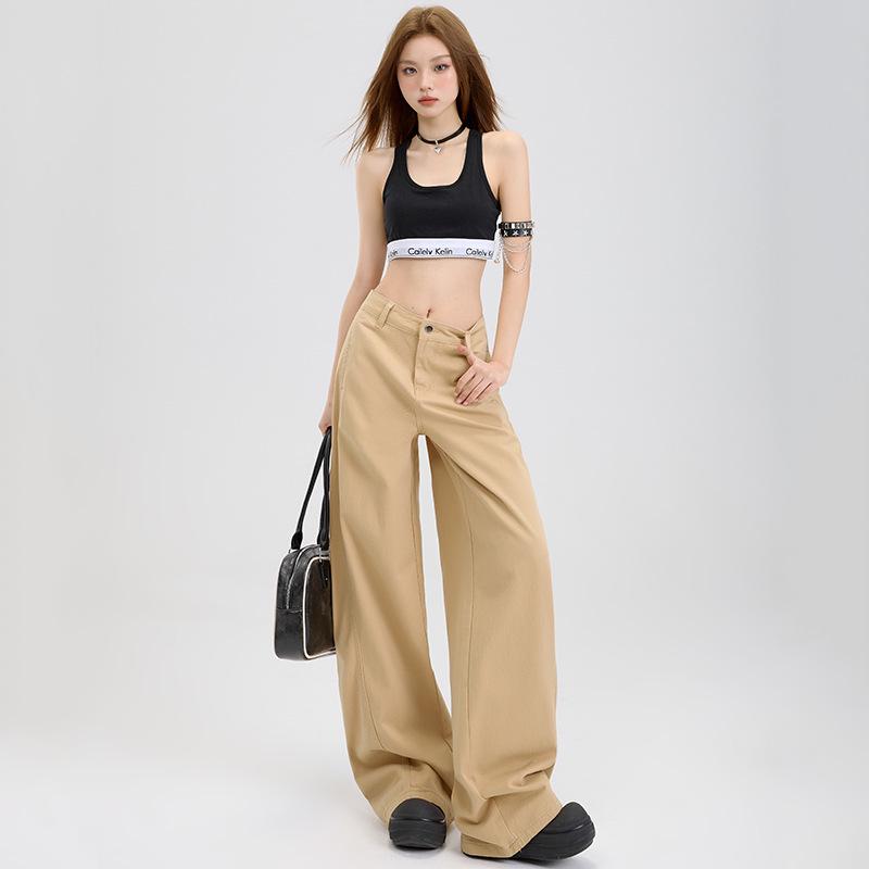 Women's American Loose Jeans: Autumn Belted Design, Slimming Straight-Leg, Wide-Leg Floor-Length Pants