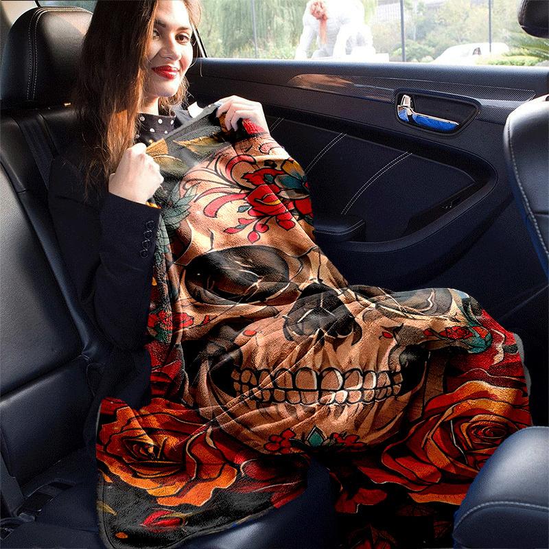 1pc Skull Printing Lightweight Flannel Blanket, Comfortable and Warm Blanket, for Camping Sofa Bed and Couch Office, Gift