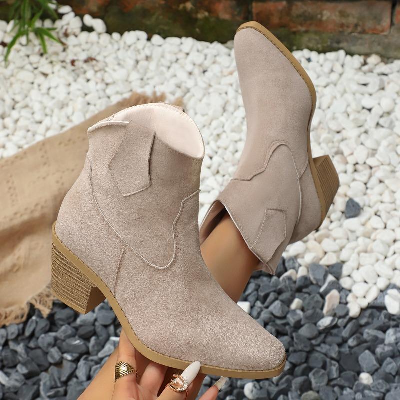 Women's Booties Fashion Pointed Toe Sleeve Bull Suede Non-Slip Block Heel Single Shoes