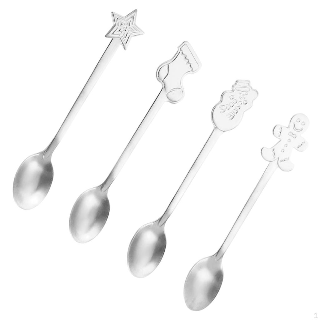 4 Pieces Long Christmas Metal Spoons Set Dessert for Latte Coffee Macchiato
