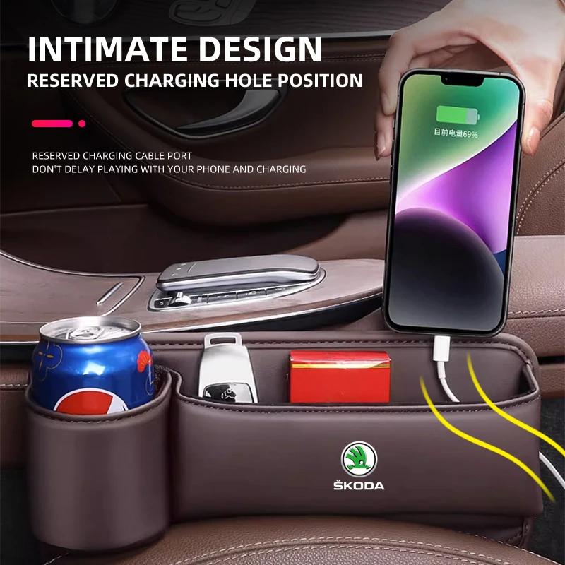 ONMS3 Car Seat Gap Organizer Storage Box For Skoda Octavia Rapid Kodiaq Karoq Fabia Kamiq Superb Derivative Car Interior Accessories