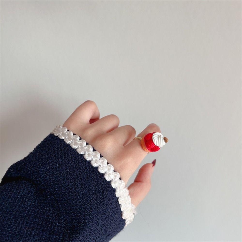Cute Cream Chocolate Ring Cake Shape Fruit Cake Ring Fashion Strawberry Cake Ring  Girls