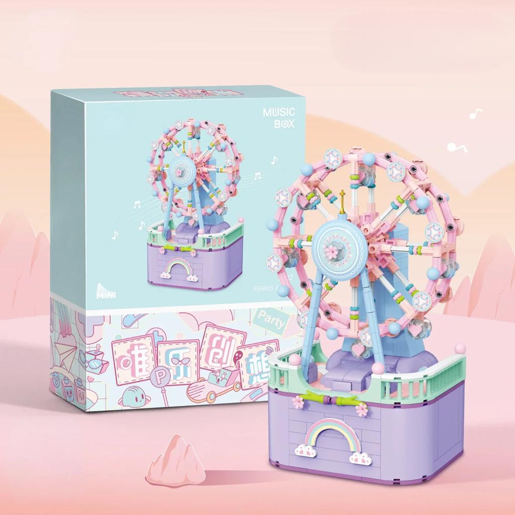 Carousel Mini Particle Assembly Building Blocks Ferris Wheel Music Box Decoration