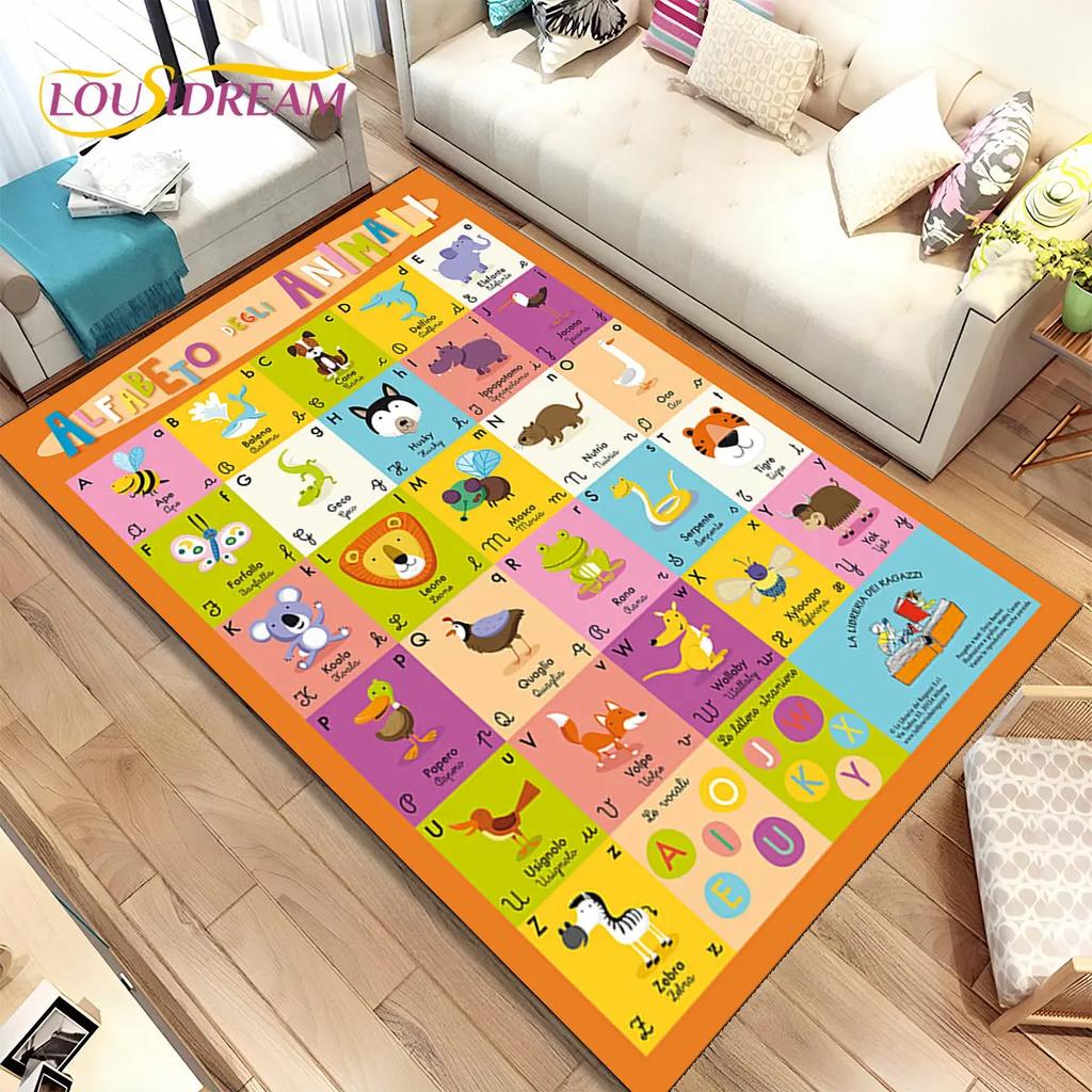 ABC Cartoon Kids Sala giochi Alfabeto Bambini che gattonano Tappeto per la prima educazione, tappeto per soggiorno, camera da letto, divano, tappetino antiscivolo