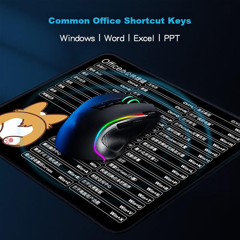EXCO Keyboard Shortcut Mouse Pad Small Size, Office Laptop Cute Cartoon Keyboard Shortcut Collection Desk Pad Black 9142