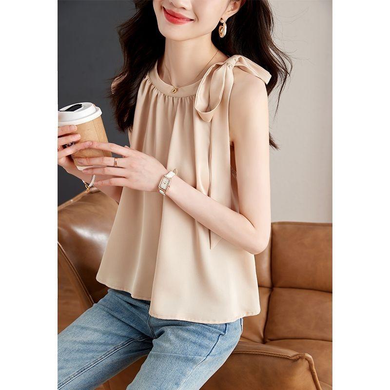 Elegant Chiffon Blouse Summer Pure Color Halter Neck Top Womens Fashion Versatile Outerwear