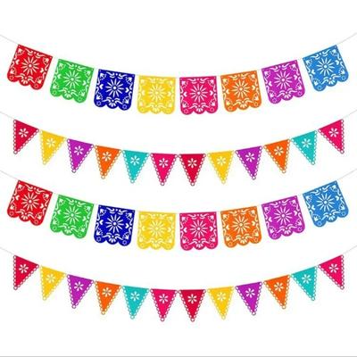 1 stuk Mexicaanse vlag vilt bloem driehoek vierkant banner niet-geweven kleurrijke decoratie feestartikelen slingers niet-wegwerp