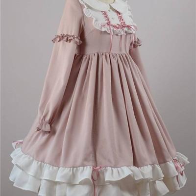 Japanese Harajuku Long Sleeves Doll Teen Party Dress Fairy Cute Women Lolita Dress Flouncing Lace Trim Evening Dress