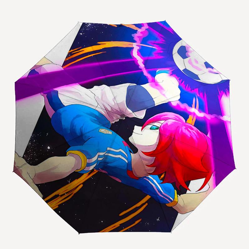 1pc Anime Character Soccer Star Automatic Opening/Closing Outdoor Umbrella - Portable 3-Fold Design with Iron Frame, Perfect for Outdoor Enthusia