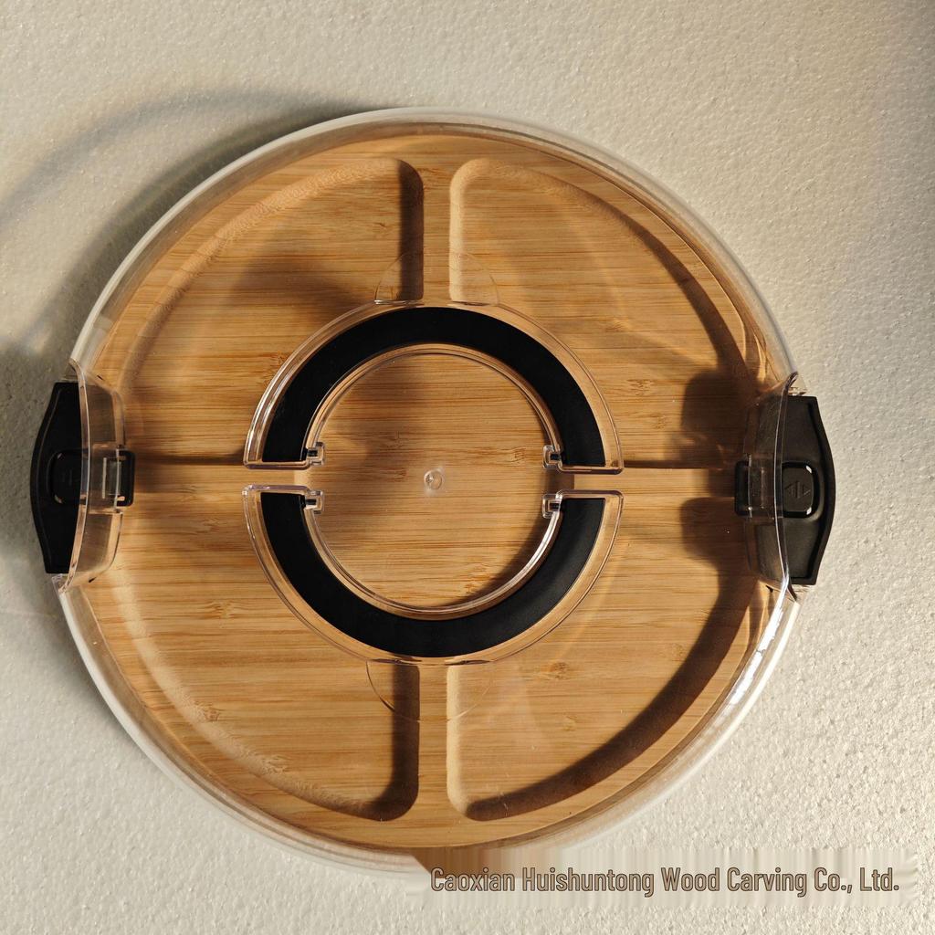 Eco-friendly Bamboo Tray with Acrylic Lid - Portable Wooden Plate for Camping, Picnics, and Restaurants