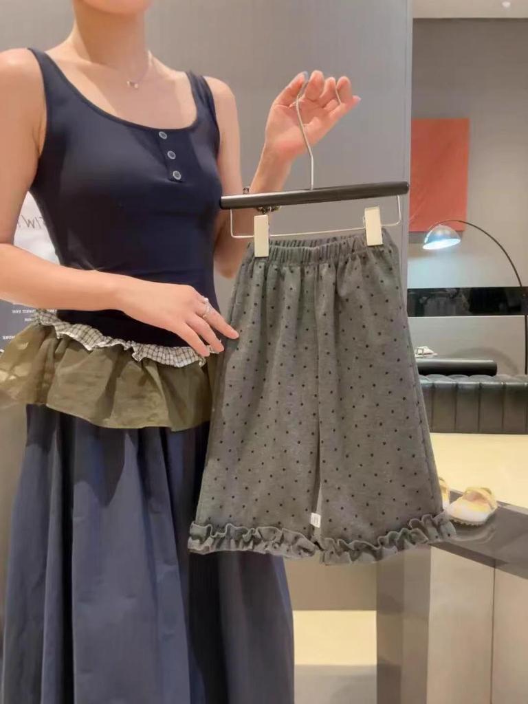 2025 Autumn Korean Style Girls' Polka Dot Lace Ruffle Wide Leg Pants - Kids' Casual Fit