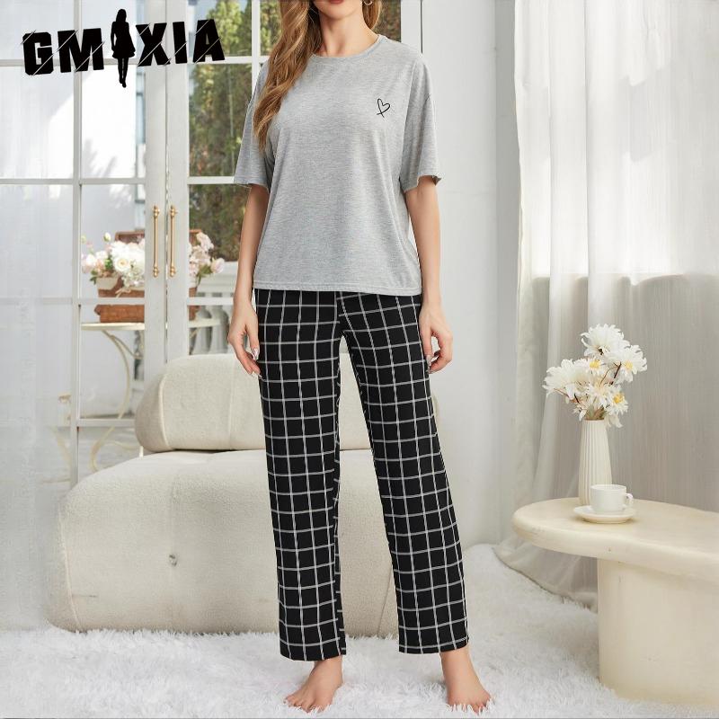 GMXIA Pajamas Women's Spring and Summer Thin Short-sleeved Trousers Homewear Suit