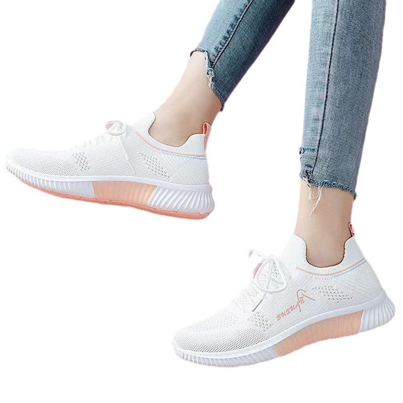 Women's Fly-woven Sneakers Comfortable Breathable Soft-soled Shoes Autumn New Light Mouth Lightweight Running Shoes Little White Shoes