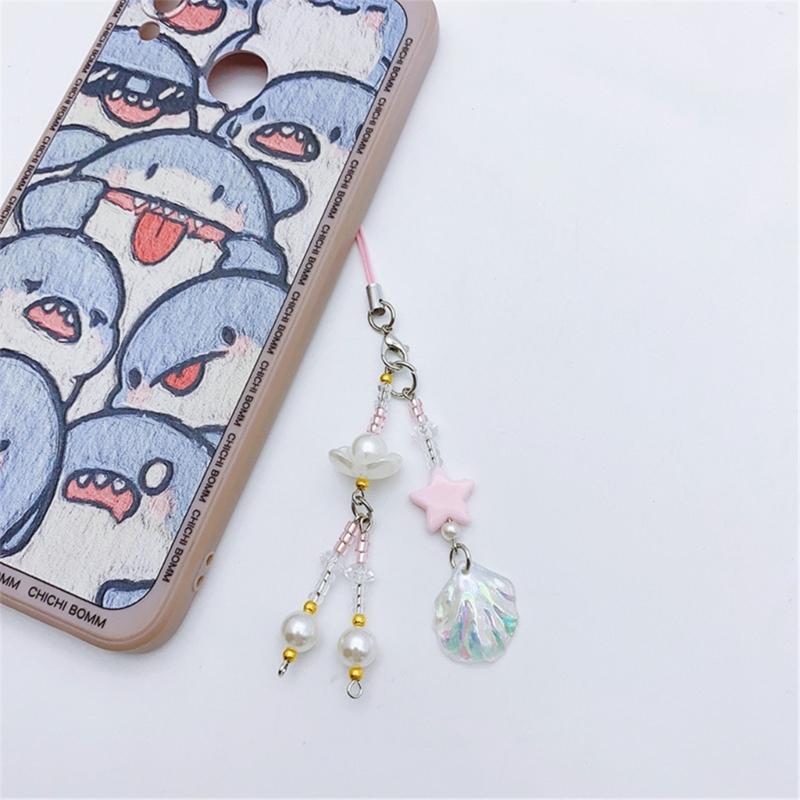 Long Tassels Phone Lanyard Stylish Beaded Wrist Strap Detachable Lasers Shells Phone Chain Keyring Portable Accessory