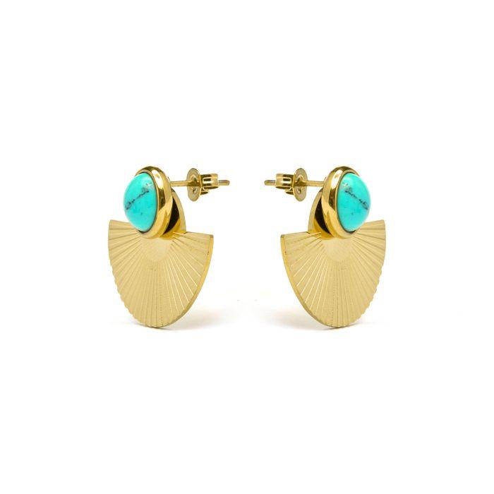 Boucles D'oreilles Turquoise Luxenter Finies En or Jaune 18K - Ria