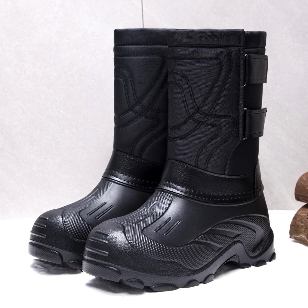 Men's Waterproof Snow Booties Winter Mid Calf Duck Boots Insulated Warm Fur Lined Non Slip Rubber Hiking Work Boots Outdoor Walking Shoes for Men