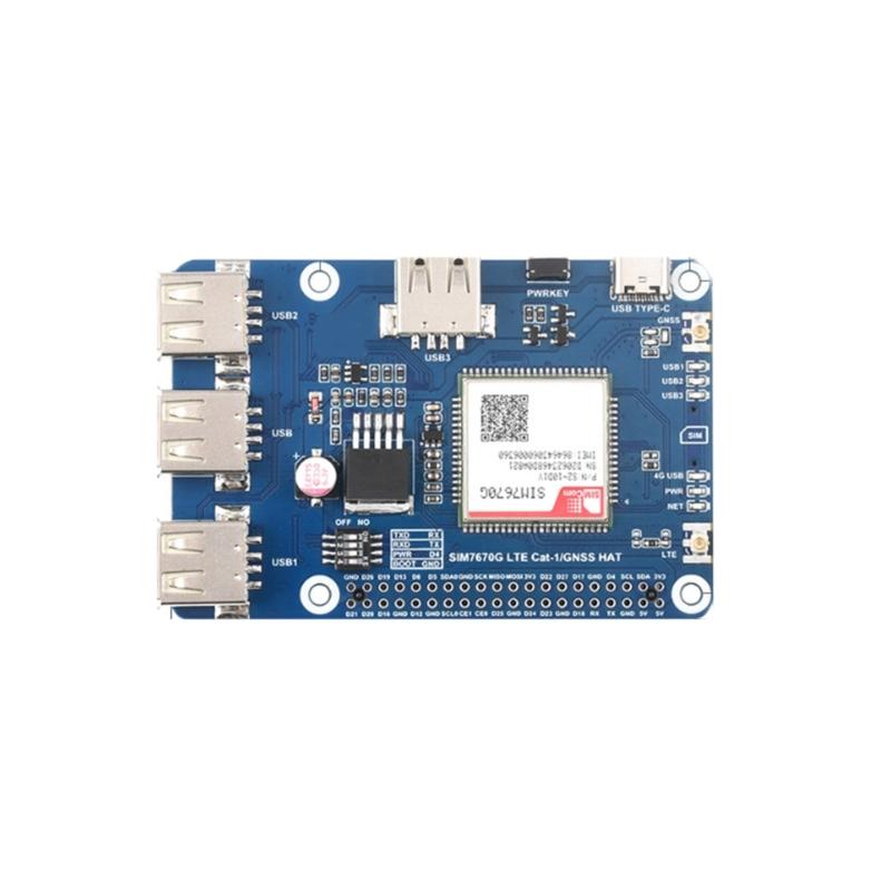 Cat-1/GNSS HAT for RPi 5 Series Base On SIM7670G Module Global Multiple Bands 4G T-1 GNSS Positioning 3X USB2.0