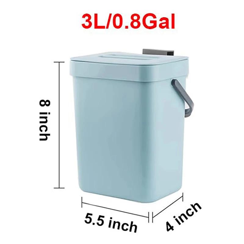Portable Small Plastic Trash Can for Kitchen,Hanging Trash Can with Lid Under Sink Food Waste Bin Mountable Garbage Can Bathroom