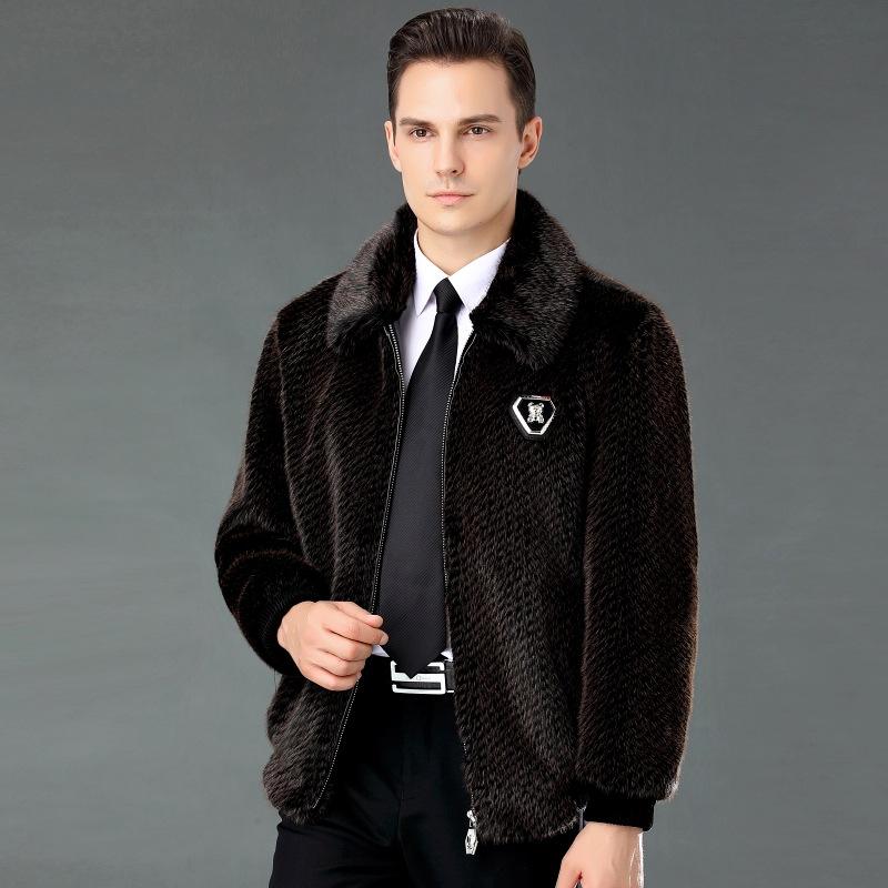 Winter Young and Middle-aged Men's North American Mink Velvet Fur Coat Short Thickened Warm Men's Trendy Cold-proof Coat