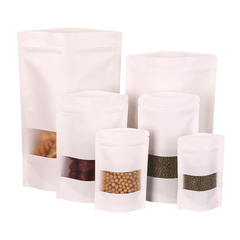 50 Stück Standbodenbeutel aus Kraftpapier mit Sichtfenster und wiederverschließbarem Reißverschluss für Kaffee, Tee, Nüsse, Süßigkeiten, Snacks, Lebensmittelverpackung, Aufbewahrung, Großpackung