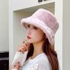 Koreanischer Lamm-Kunstpelz-Eimerhut für Damen, warm, weich, Panamahut, Outdoor-Fischermütze für Damen, einfarbige Beanie-Mütze