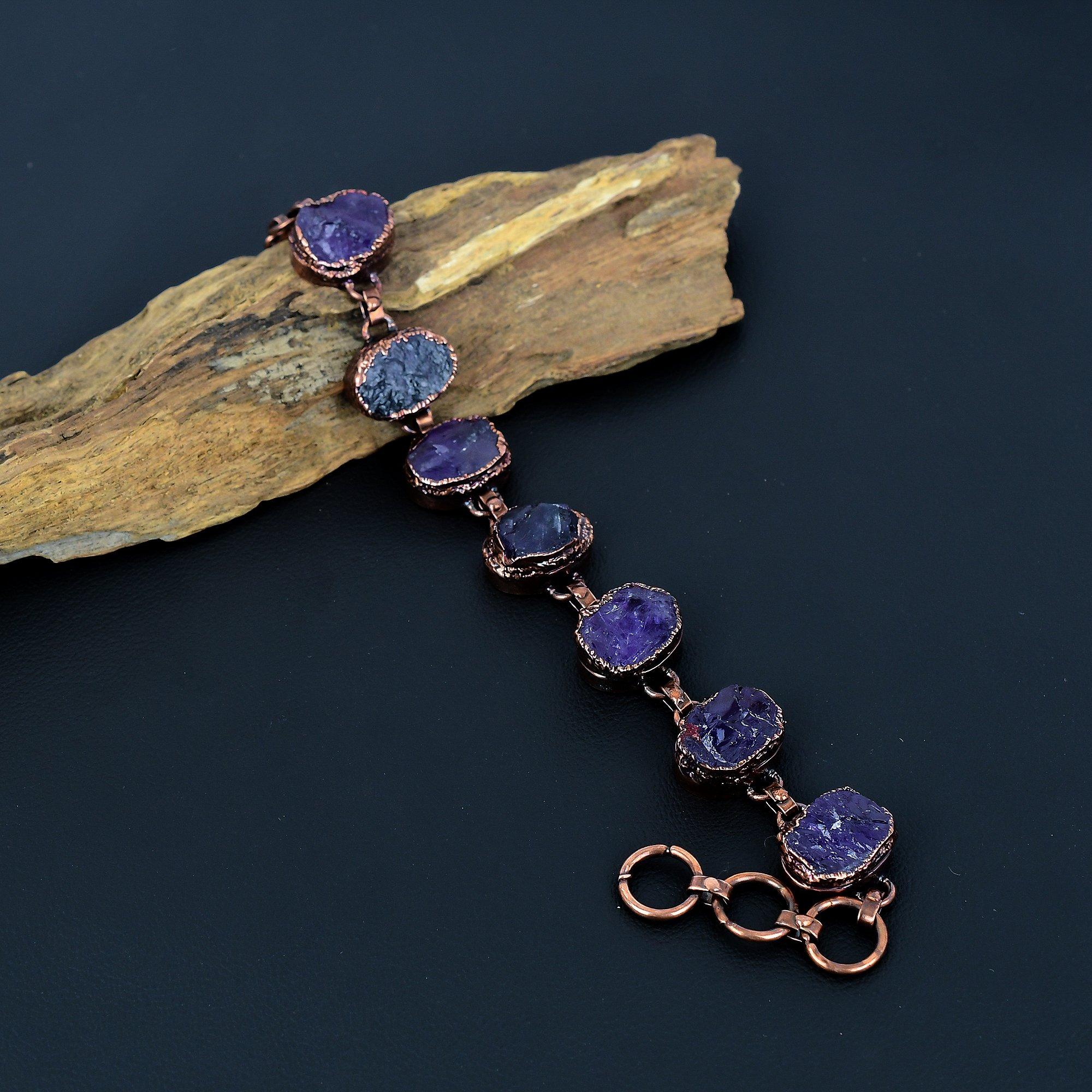 

Аметистовый браслет, Ювелирный браслет из самоцвета, гальванопластика медью, Украшения ручной работы, Для подарка на годовщину